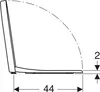 A technical drawing of a toilet seat with dimensions indicated. Podgląd zdjęcia produktu