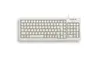 A top-down view of a gray and white Cherry keyboard on a white background. Produktbild-Vorschau