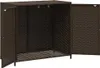 A brown poly rattan garden cabinet with two doors, one open. Podgląd zdjęcia produktu