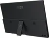 The back of a black portable monitor with its stand extended. Produktbild-Vorschau