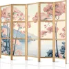 A five-panel room divider with a landscape painting of trees and water. Produktbild-Vorschau