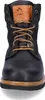 A close-up front view of a black leather boot with brown laces and a tan leather logo tag. Anteprima dell’immagine prodotto