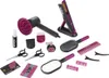 A collection of toy hair styling accessories, including a hairdryer, straightener, brushes, combs, scissors, clips, and rollers, arranged on a white background. Anteprima dell’immagine prodotto