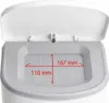 Close-up view of the top opening of a diaper pail with dimensions indicated by red lines and text. Produktbild-Vorschau