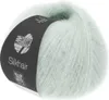 A ball of light green yarn with a dark gray label wrapped around it. Produktbild-Vorschau