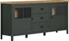 A dark green sideboard with a wooden top, set against a white background. Podgląd zdjęcia produktu