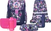 A collection of school supplies including a backpack, a drawstring bag, a pencil case, a pencil box, and a water bottle, all featuring a floral and animal print. Anteprima dell’immagine prodotto