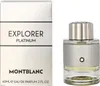 A product shot of Mont Blanc Explorer Platinum Eau de Parfum for men, with the product box and bottle displayed side-by-side against a white background. Voir les images du produit