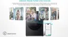 A washing machine with several screens showing people using a smart app. Voir les images du produit