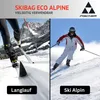 A split image showing two different skiing scenarios, one with cross-country skiing and the other with alpine skiing, with text overlays indicating the type of skiing. Produktbild-Vorschau