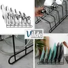 Collage of kitchen organizers, including a pot lid rack and a plate rack, with a branding overlay. Voir les images du produit