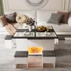 Couchtisch mit 4 Hockern& LED,  Verwandlungs Esstisch, Produktbild-Vorschau 13