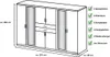A diagram of a white wardrobe with mirrored doors and dimensions indicated, along with a list of features. Produktbild-Vorschau