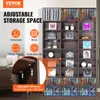 A multi-shelf storage unit filled with CDs and decorative items, with overlaid text and icons highlighting features. Podgląd zdjęcia produktu
