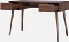 A dark brown wooden desk with two open drawers and tapered legs, shown against a plain white background. Anteprima dell’immagine prodotto