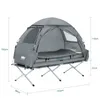 A camping cot with an attached tent, shown with dimensions indicated. Produktbild-Vorschau