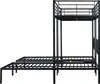 A black metal bunk bed frame with a ladder and a small shelf. Voir les images du produit