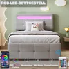 A bedroom scene featuring a bed with LED lighting. Produktbild-Vorschau