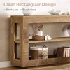 A close-up view of a wooden console table with decorative items on its shelves. Produktbild-Vorschau
