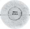 A round, fluffy dog bed with size measurements indicated. Náhled obrázku produktu