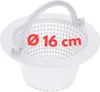 A white plastic skimmer basket with a handle, shown against a white background. Red text indicates the diameter. Produktbild-Vorschau