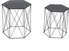 Two modern black hexagonal side tables with geometric wire bases are shown against a white background. Produktbild-Vorschau