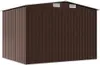 A brown metal shed with a sloped roof and two vents on the front. Podgląd zdjęcia produktu