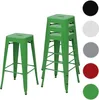 Two green bar stools are shown against a white background. One stool is standing alone, and the other is stacked with two more stools behind it. To the right of the stools are colored circles representing different color options. Voir les images du produit