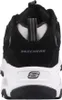 The back view of a black and white Skechers sneaker. Podgląd zdjęcia produktu