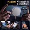 A person holding a phone case with a MagSafe charger attached, with smaller inset images showing accessories. Produktbild-Vorschau