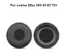 Two black ear pads for headphones are shown against a white background. One ear pad is shown from the front, and the other is shown from the side, revealing its inner structure. Produktbild-Vorschau