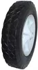 A single wheel with a black rubber tire and a white plastic rim, isolated on a white background. Produktbild-Vorschau