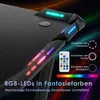 Close-up of a gaming desk with RGB LED lighting and a remote control. Produktbild-Vorschau