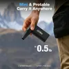 A hand holds a black portable device in front of a mountainous landscape, with text overlays about its portability and dimensions. Náhled obrázku produktu
