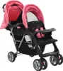 Tandem-Kinderwagen Stahl Rosa und Schwarz Produktbild-Vorschau 2