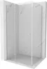A modern shower enclosure with glass doors and chrome fixtures, set against a marble-patterned wall. Podgląd zdjęcia produktu