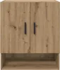A front view of a wooden cabinet with two doors and an open shelf below. Voir les images du produit