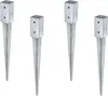 Four metal ground spikes with square tops, arranged in a row against a white background. Produktbild-Vorschau
