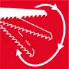 A graphic illustration of two saw blades resembling a crocodile's jaws, with a circular arrow indicating movement. Podgląd zdjęcia produktu