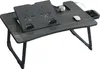 A black, foldable laptop table with a built-in stand, cup holder, and drawer, shown on a white background. Náhled obrázku produktu