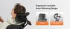 A person is shown relaxing in an ergonomic chair, with close-up images highlighting the chair's features. Náhled obrázku produktu