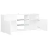 A white TV cabinet with two open doors and glass shelves. Anteprima dell’immagine prodotto