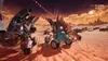 A desert race scene with multiple vehicles and a sunset. Podgląd zdjęcia produktu