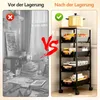 A split image showing a messy room on the left and an organized kitchen cart on the right, illustrating a before and after storage scenario. Voir les images du produit