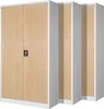 Three metal filing cabinets with wood-grain doors are shown side-by-side against a white background. Produktbild-Vorschau