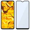 A smartphone screen protector is shown next to a smartphone displaying a colorful abstract wallpaper. Produktbild-Vorschau