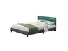 A gray bed with a green throw blanket and white pillows, set against a white background. The headboard features integrated green LED lighting. Náhled obrázku produktu