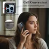A woman is holding a phone case to her ear, demonstrating its use for calls. Produktbild-Vorschau