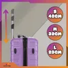 A close-up of a purple suitcase with size labels overlaid. Náhled obrázku produktu