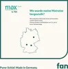 Marketing image showing a map of Germany with dots indicating production locations, along with text about the product's origin and quality. Produktbild-Vorschau